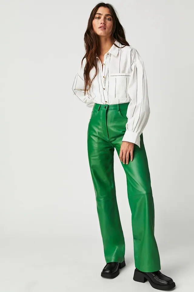 New FREE PEOPLE Plaid Jules High Rise Wide Leg Pants Trousers Green Combo 0  X 32