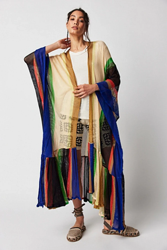 Sea Vista Stripe Ruffle Kimono