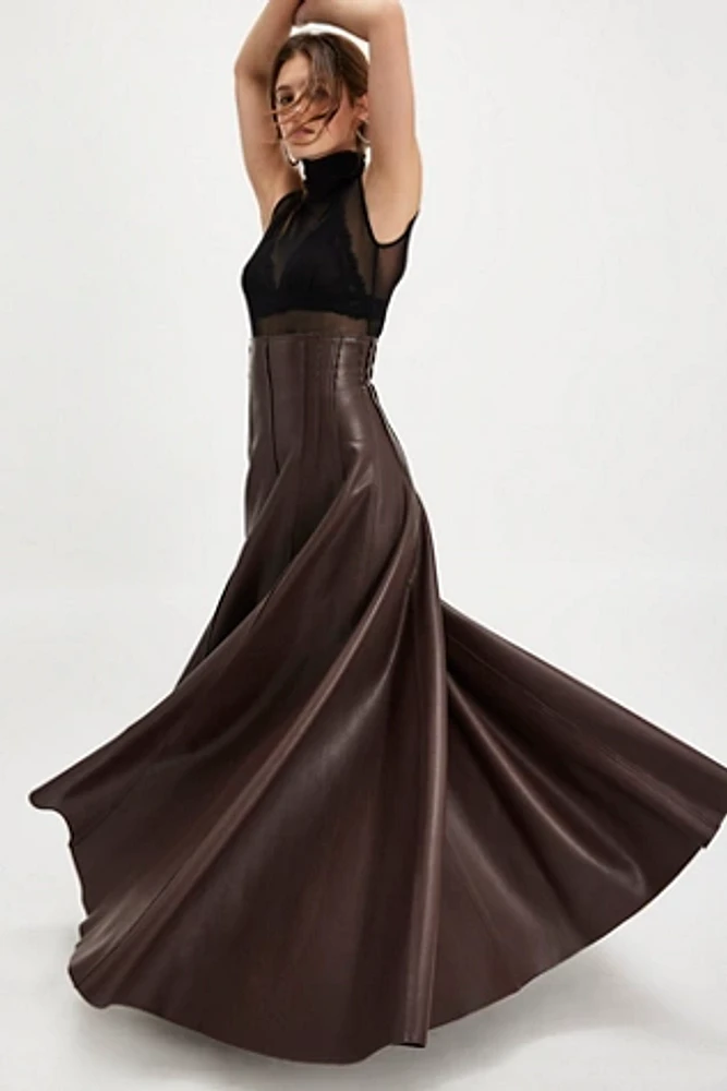 Norma Kamali Vegan Leather Long Grace Skirt