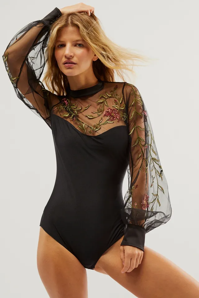 Plus Size Angelina Floral Lace Strappy Bodysuit