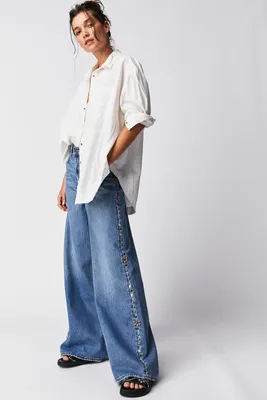 Anna Sui Studded Wide-Leg Jeans
