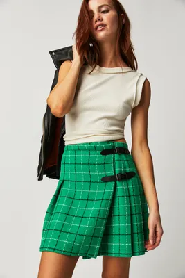 Anna Sui Windowpane Pleated Skirt