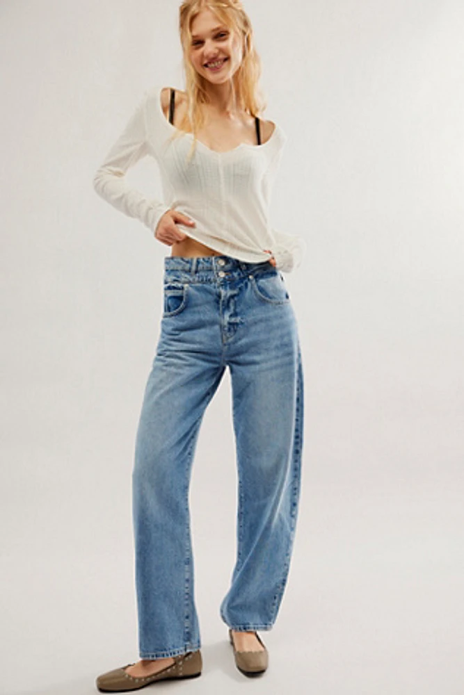 FRAME Double Waist Long Barrel Jeans