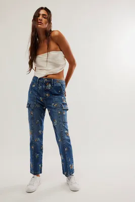 Driftwood Embroidered Cargo Straight Jeans