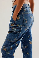 Driftwood Embroidered Cargo Straight Jeans