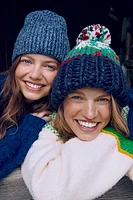 Tide Stripe Knit Pom Beanie