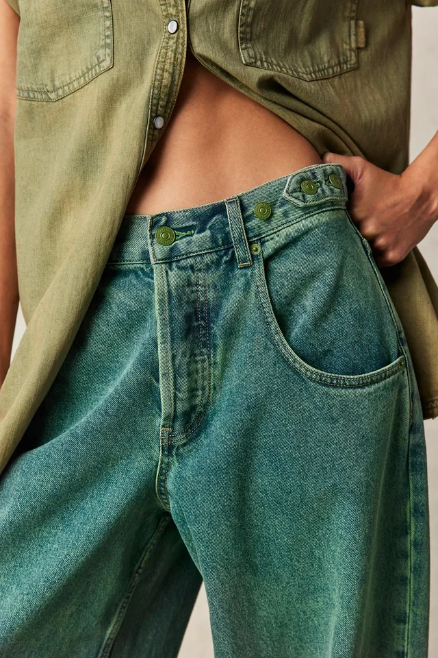 Free People Chill Vibes Dropped Wide Leg Jeans - Squash Blossom