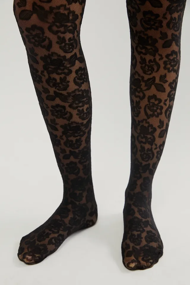 Free People Floral Lace Vine Tights At In Ruby in Red