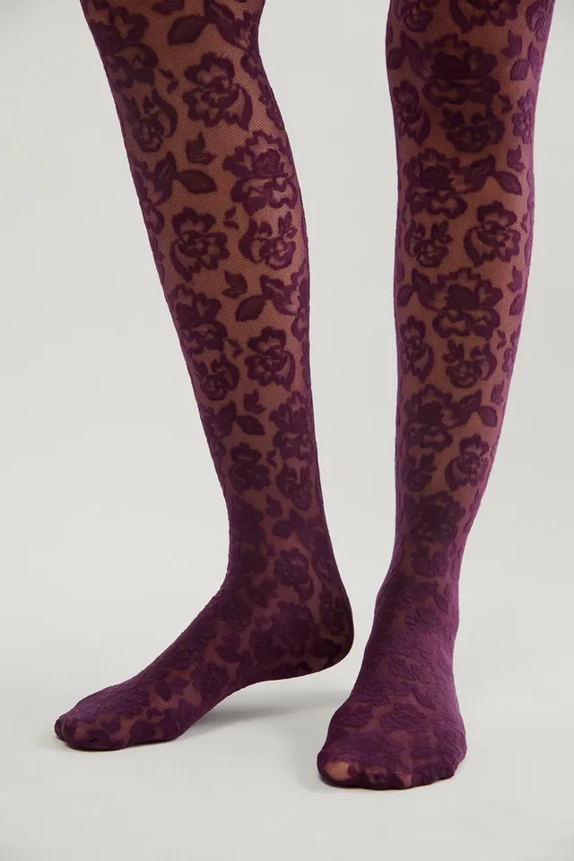 Free People Floral Lace Vine Tights At In Emerald in Green