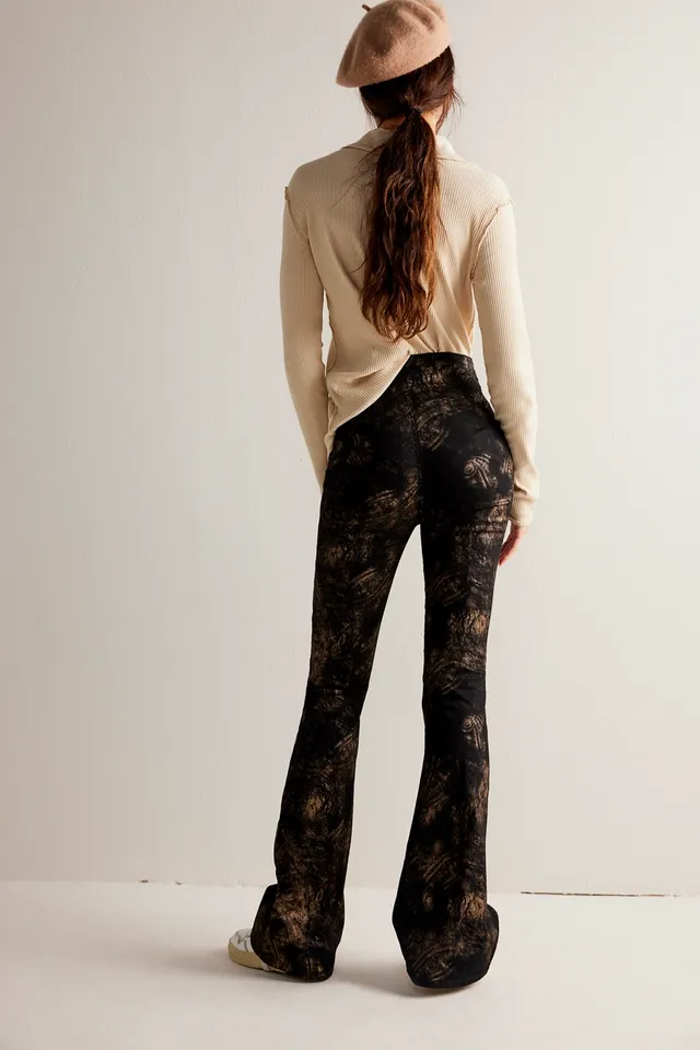 Free People Printed Velvet Flared Trousers