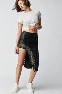 Understated Leather Grommet Skirt