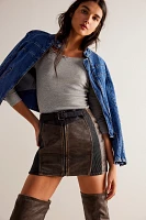 Understated Leather Finish Line Mini Skirt