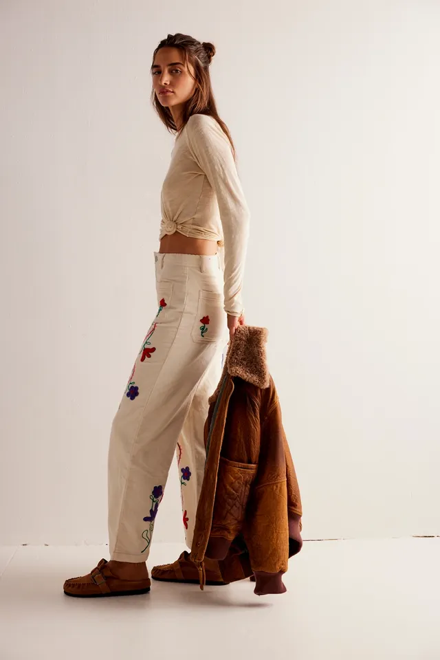 We The Free Winter Bloom Embroidered Wide-Leg Jeans