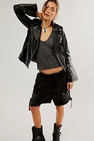 Understated Leather Bell Sleeve Moto Jacket