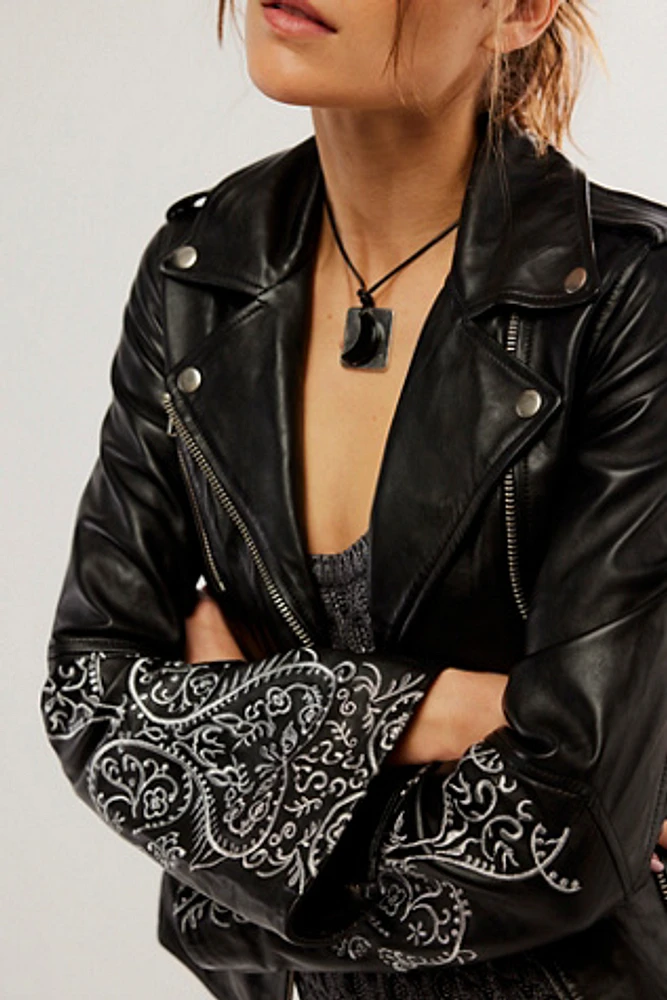 Understated Leather Bell Sleeve Moto Jacket