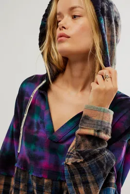 FP x OneTeaspoon Split Flannel Hooded Top