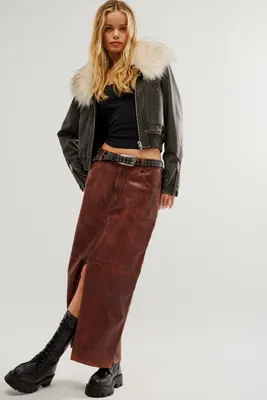 FP x OneTeaspoon Leather Column Skirt