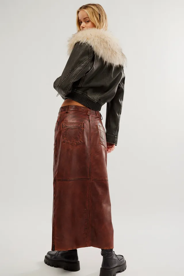 Karya fur skirt with hook brown, L