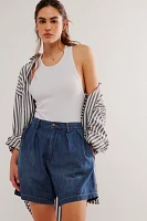 Denimist Blair Double-Pleated Denim Shorts