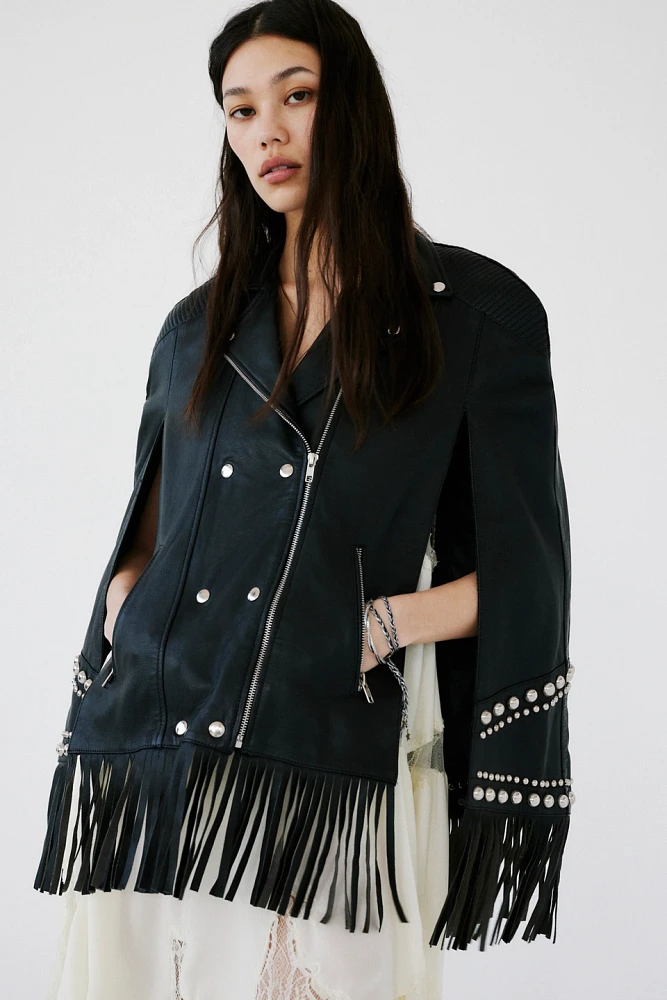Understated Leather Moto Poncho
