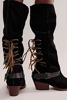 Back-lace Sway Low Slouchy Boots