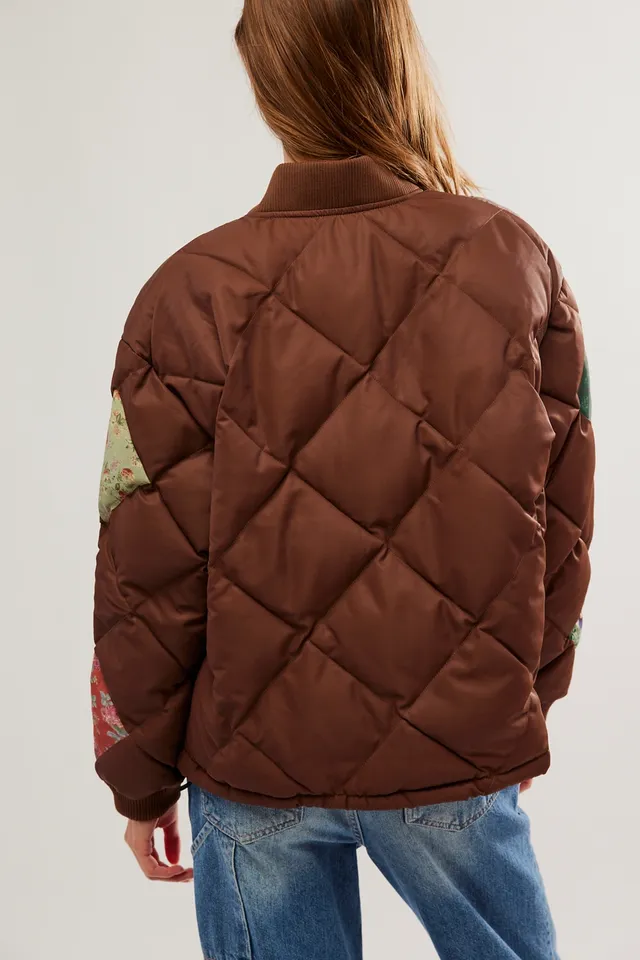 ToBeInStyle Women's Quilted Padded Jacket Suede Piping - New Brown