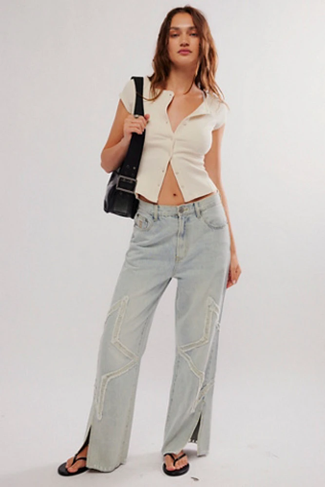 OneTeaspoon Star Straight-Leg Mid-Rise Jeans