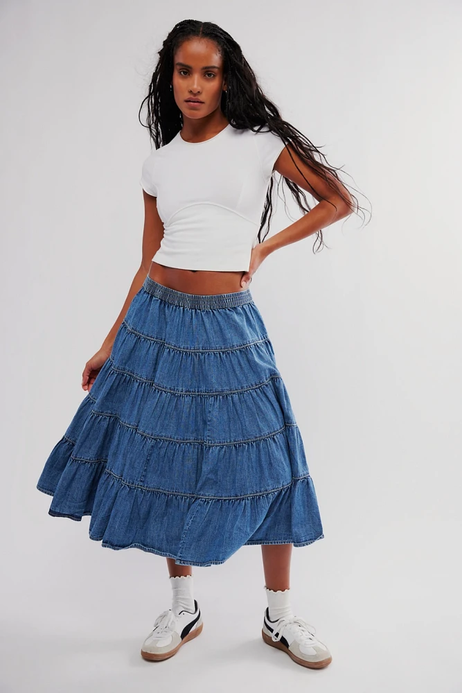 Full Swing Chambray Midi Skirt