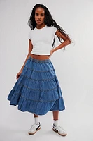 Full Swing Chambray Midi Skirt