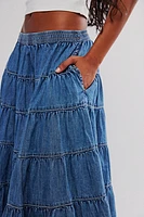 Full Swing Chambray Midi Skirt