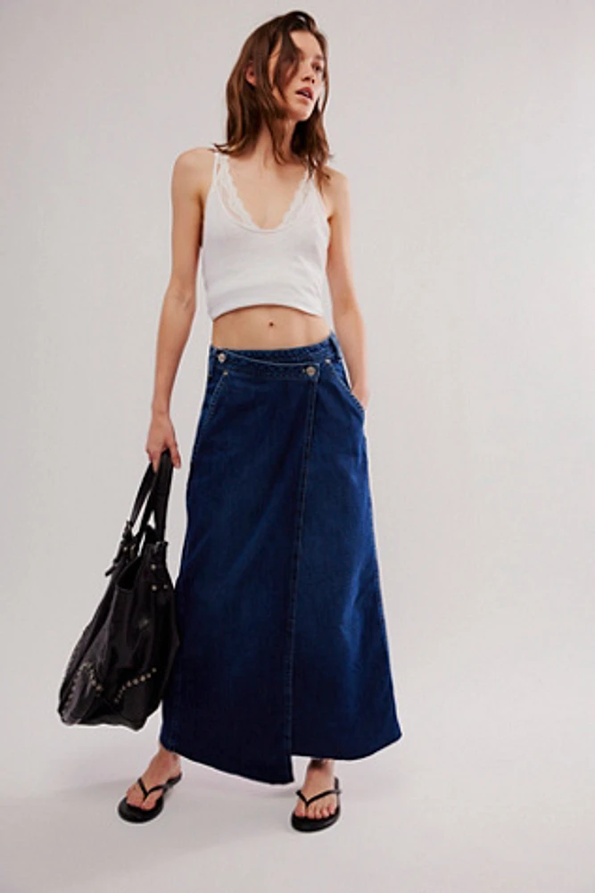 We The Free Roxie Denim Wrap Skirt