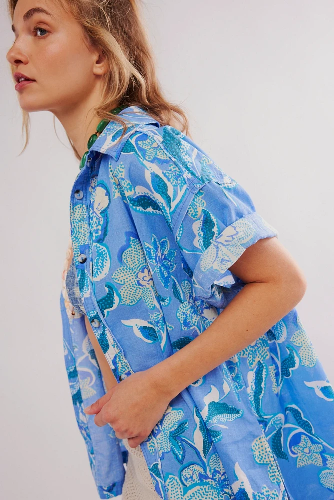 We The Free Retro Tropics Palm Linen Top