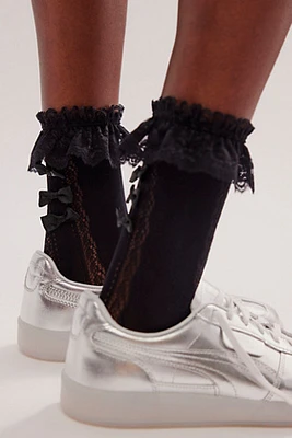 Mini Bow Sheer Ruffle Crew Socks