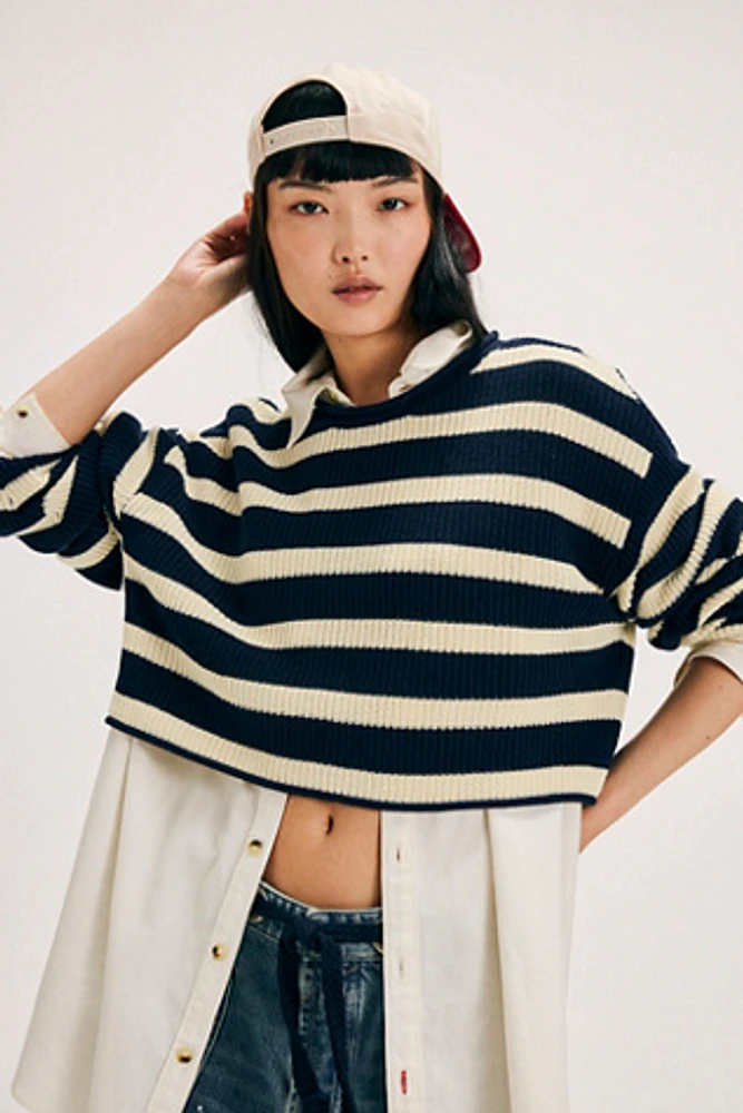 Denimist Cropped Stripe Relaxed Sweater