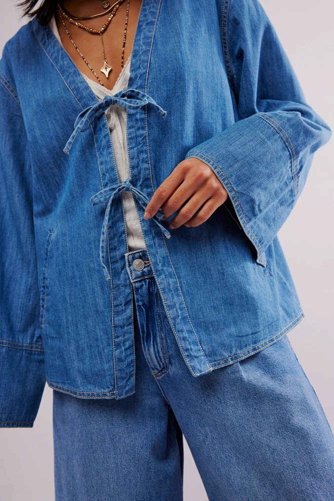 Tie-Front Denim Jacket