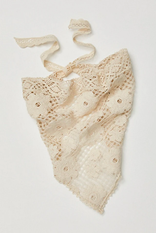 NWOT Curried Myrrh Clover Crocheted Head Scarf in Cream Curried Myrrh Clover Crochet Hair Scarf | Pacific City main image 4