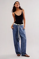 Woodrose Deli Double-Waist Linen Pants