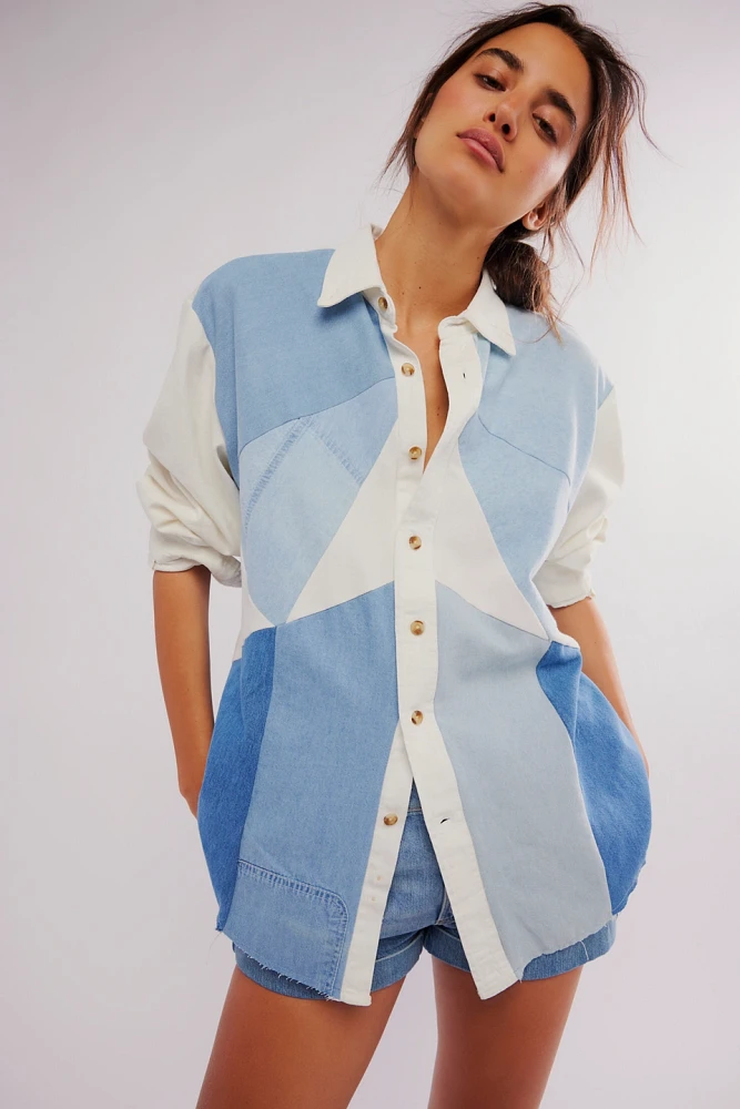 Tricia Fix Pieced Denim Shirt