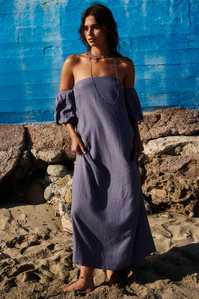 Julietta Linen Off-The-Shoulder Maxi