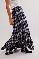 Bordeaux Plaid Maxi Skirt