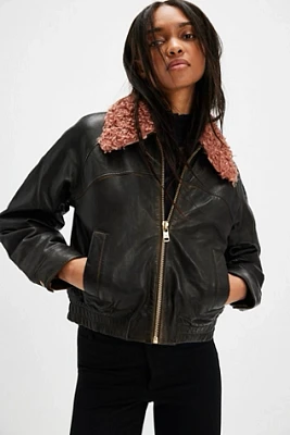 Teddy Collar Leather Jacket