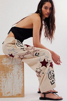 Aria Embroidered Pull-On Pants