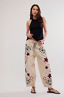 Aria Embroidered Pull-On Pants