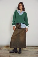 Harmonica Coated Denim Maxi Skirt