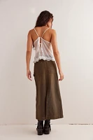 Harmonica Coated Denim Maxi Skirt