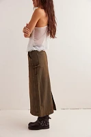 Harmonica Coated Denim Maxi Skirt