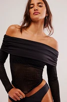 Off Shoulder Rhinestone Long Sleeve