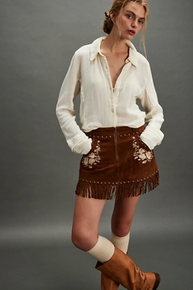 FP x Understated Leather Embroidered Studded Skirt