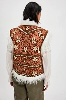 Understated Leather Embroidered Fur Vest