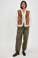 Understated Leather Embroidered Fur Vest